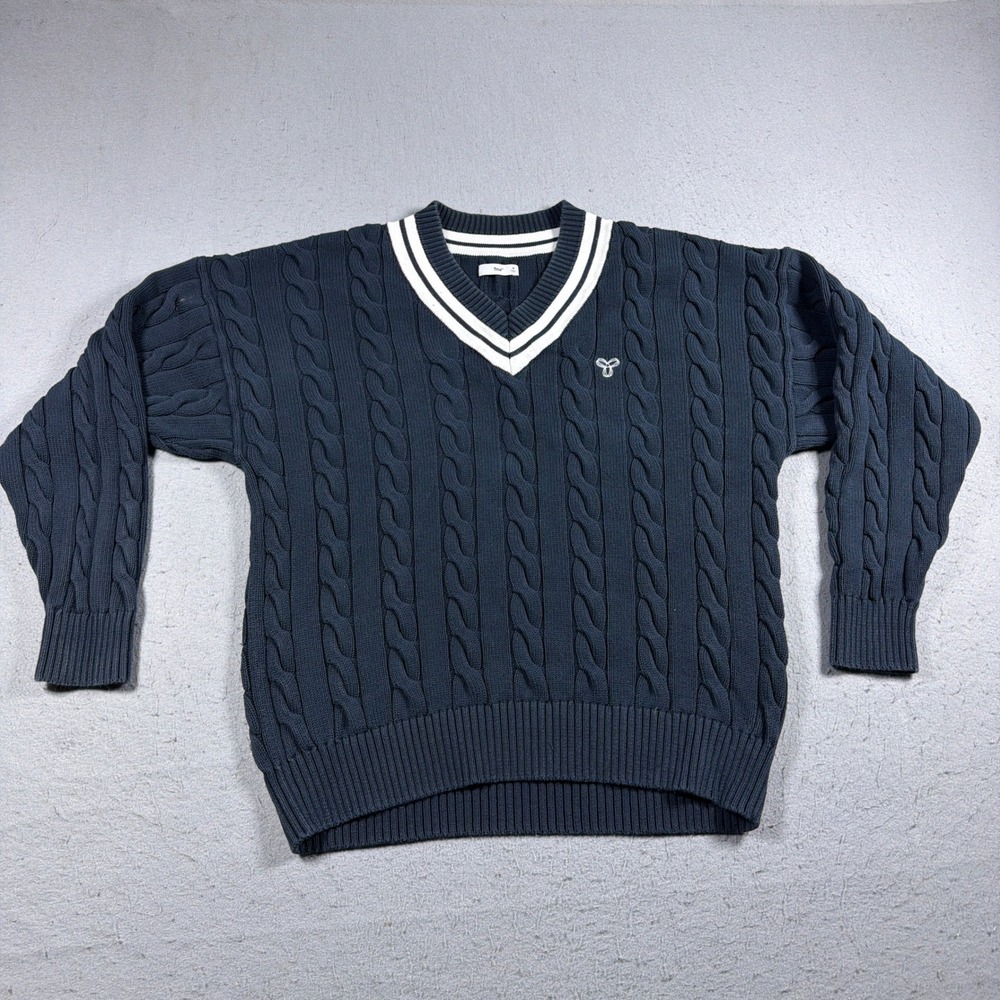 Aritzia TNA Cable Knit V Neck Cardigan‎ Women M Dark Blue Varsity Preppy